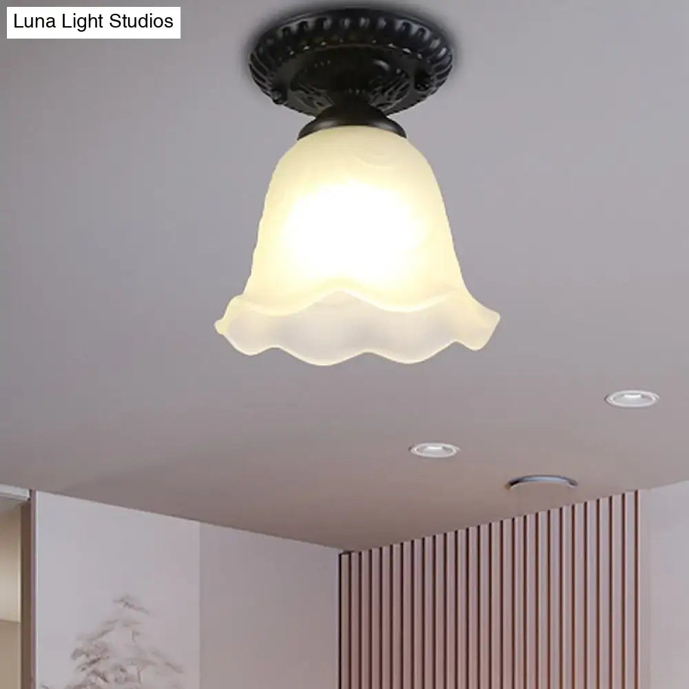 DecorBites™ Industrial Black Semi Flush Ceiling Light with Milky Glass Shade – Perfect for Gallery