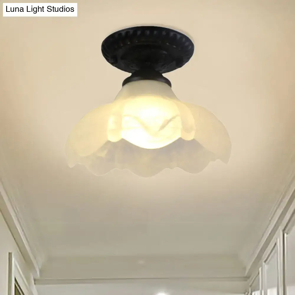 DecorBites™ Industrial Black Semi Flush Ceiling Light with Milky Glass Shade – Perfect for Gallery