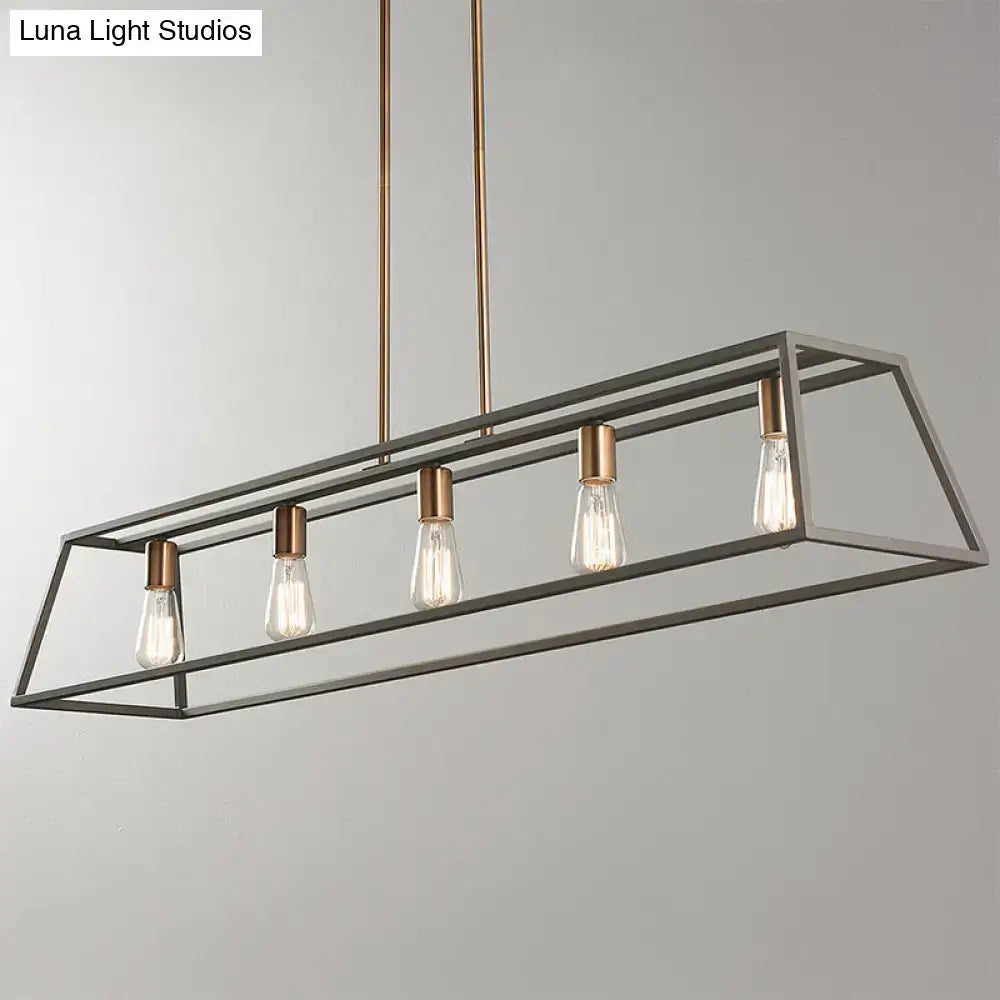 DecorBites™ Industrial Black Trapezoid Island Light: 5-Bulb Metal Fixture for Dining Room Ceiling Suspension