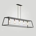 DecorBites™ industrial black trapezoid metal pendant light with five exposed bulbs for dining room ceiling suspension