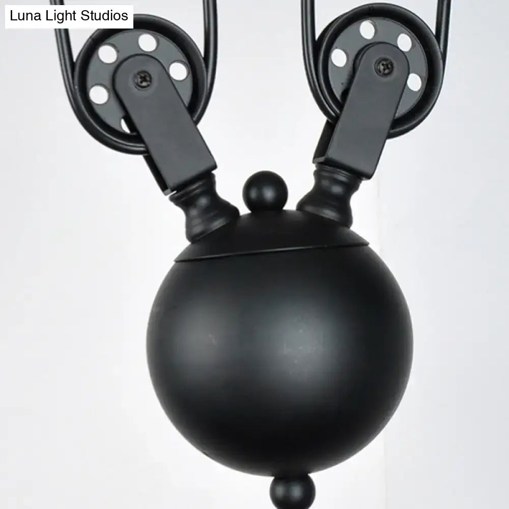 DecorBites™ Industrial Black Wide Flare Pulley Pendant Light for Restaurant - 3 Bulb Hanging Island Fixture