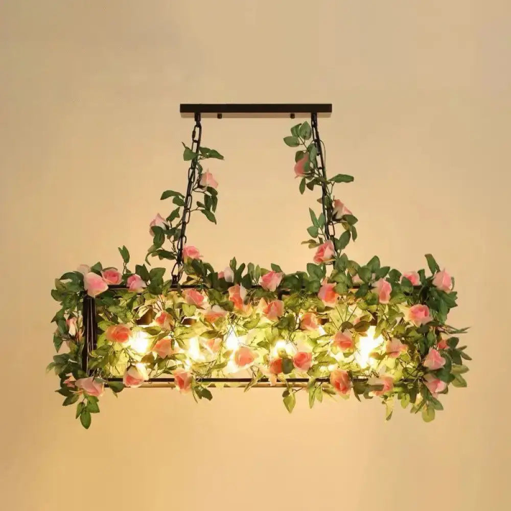 DecorBites™ Industrial Cage Island Pendant Light with Plant Decoration - Rustic Restaurant Lighting