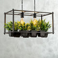 Decorbites™ industrial metal rectangular cage island pendant light with two bulbs and six fake plant pots in dark gray containers