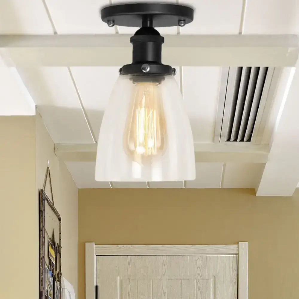 DecorBites™ Industrial Clear Glass Cone Semi-Flush Light in Black for Living Rooms