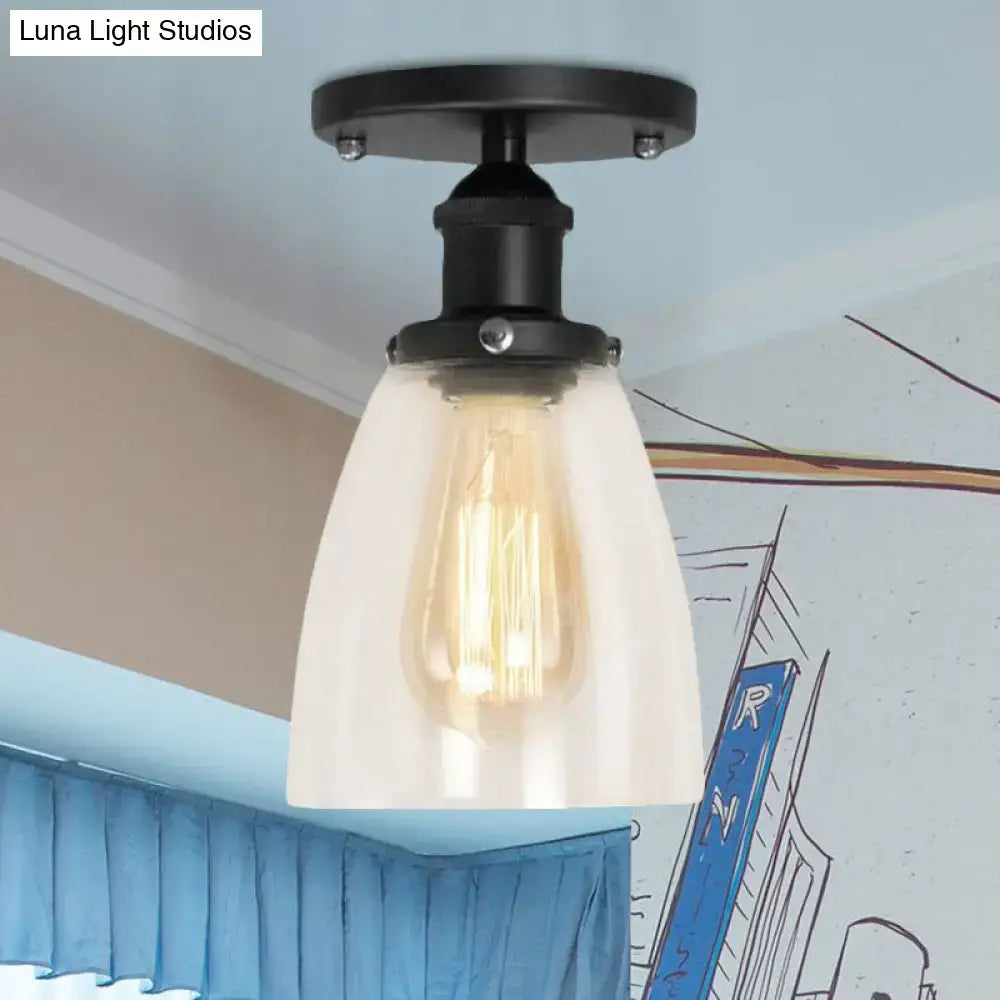 DecorBites™ Industrial Clear Glass Cone Semi-Flush Light in Black for Living Rooms