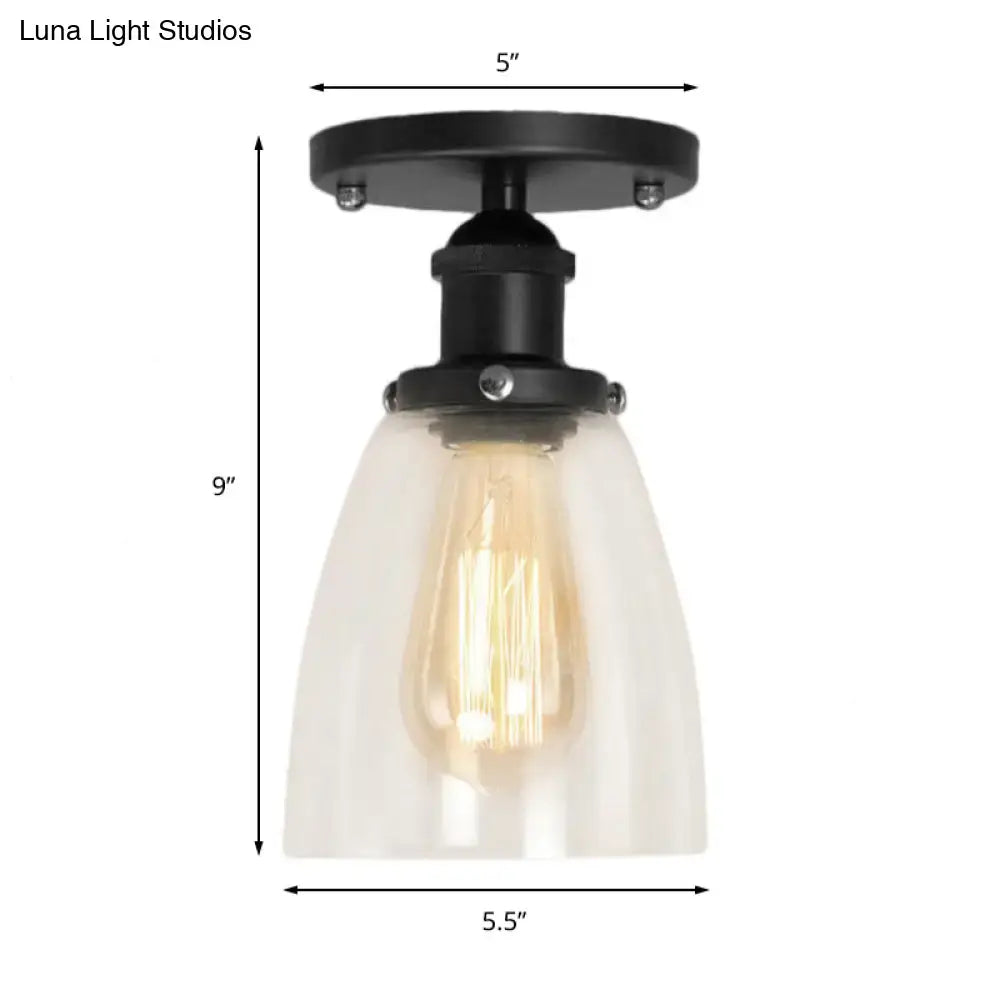 DecorBites™ Industrial Clear Glass Cone Semi-Flush Light in Black for Living Rooms