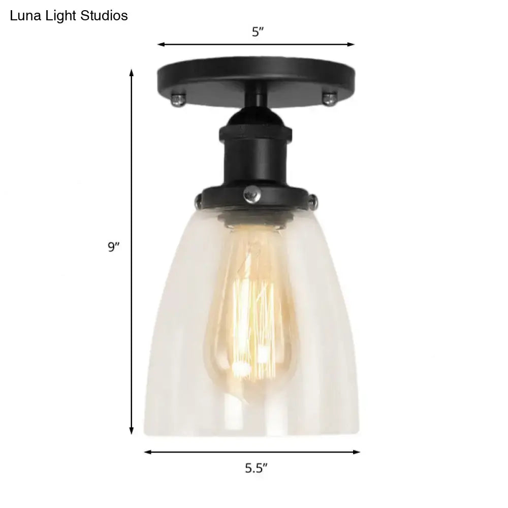 DecorBites™ Industrial Clear Glass Cone Semi-Flush Light in Black for Living Rooms
