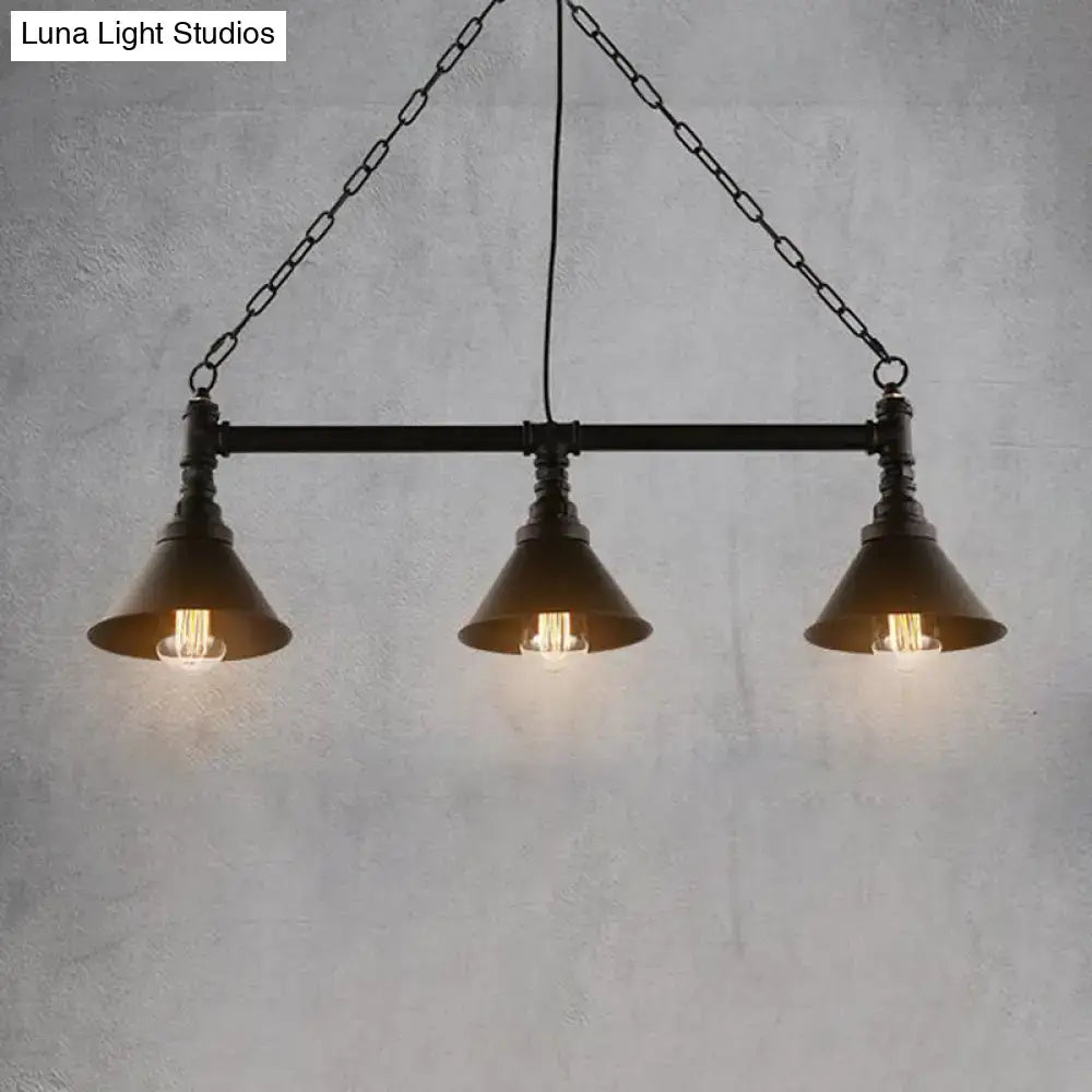 DecorBites™ Industrial Cone Pendant Light - 3-Light Black Wrought Iron Hanging Lamp for Dining Room