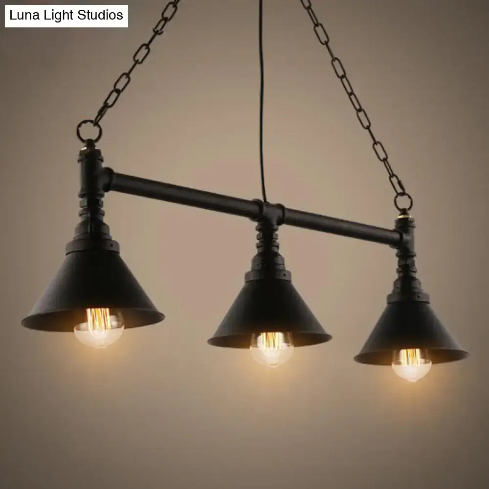 DecorBites™ Industrial Cone Pendant Light - 3-Light Black Wrought Iron Hanging Lamp for Dining Room