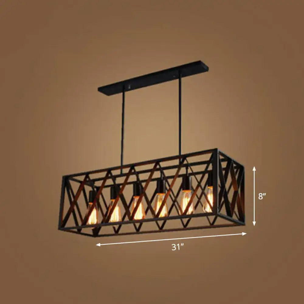 DecorBites™ Industrial Cross Framed Pendant Light in Black for Dining Room - Iron Hanging Island Light