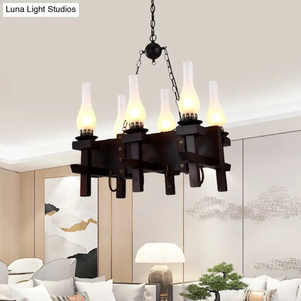 DecorBites™ Industrial Frosted Glass Island Pendant with 6 Black Vase Heads - Living Room Hanging Ceiling Light