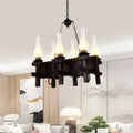 DecorBites™ Industrial Frosted Glass Island Pendant with 6 Black Vase Heads - Living Room Hanging Ceiling Light
