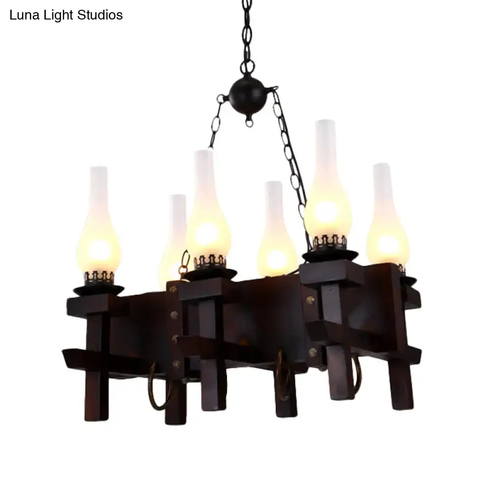 DecorBites™ Industrial Frosted Glass Island Pendant with 6 Black Vase Heads - Living Room Hanging Ceiling Light