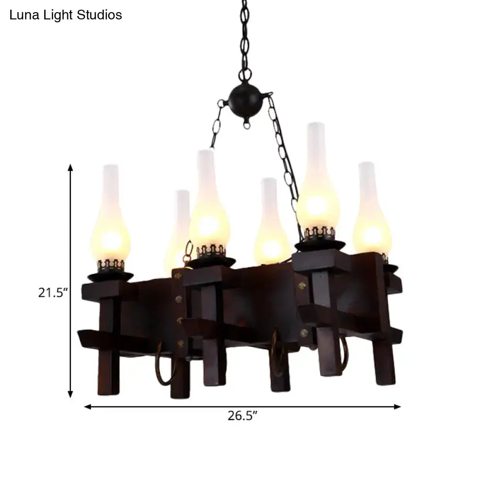 DecorBites™ Industrial Frosted Glass Island Pendant with 6 Black Vase Heads - Living Room Hanging Ceiling Light