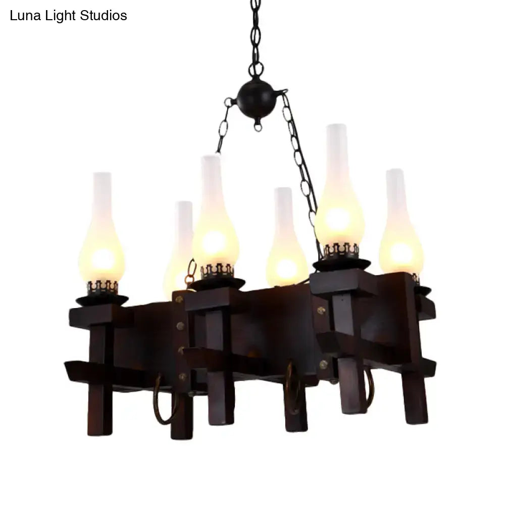 DecorBites™ Industrial Frosted Glass Island Pendant with 6 Black Vase Heads - Living Room Hanging Ceiling Light