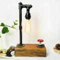 DecorBites™ Industrial Iron 1-Light Bedroom Night Lamp with Bronze Finish, Wooden Base, and Dimmer Switch