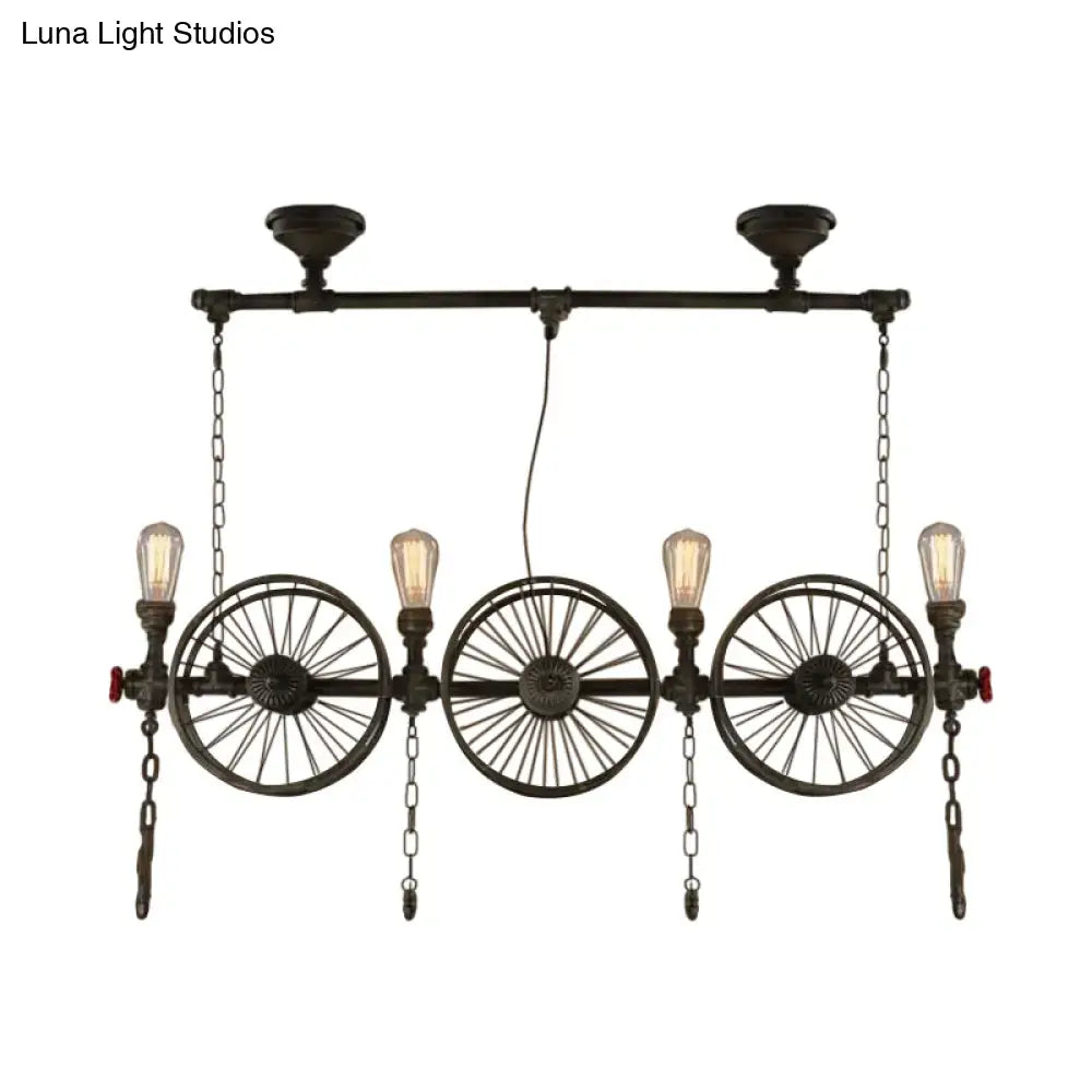 DecorBites™ Industrial Iron Hanging Light Fixture - Wheel Piping, 2/3/4 Heads, Black - for Living Room Island