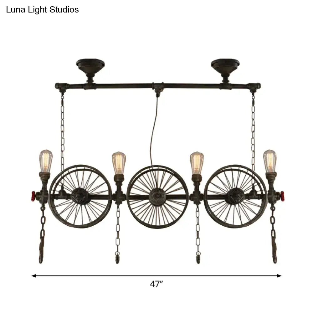 DecorBites™ Industrial Iron Hanging Light Fixture - Wheel Piping, 2/3/4 Heads, Black - for Living Room Island