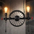 DecorBites™ Industrial Iron Hanging Light Fixture - Wheel Piping, 2/3/4 Heads, Black - for Living Room Island