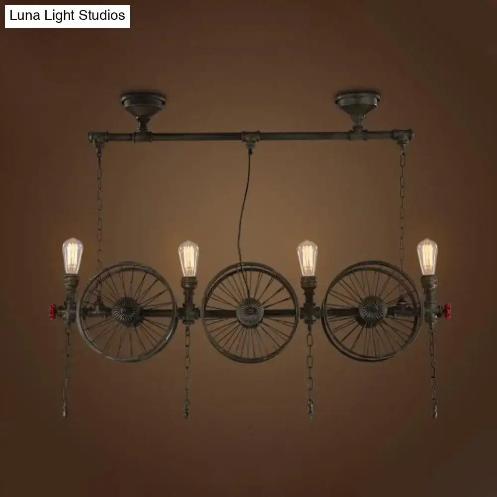 DecorBites™ Industrial Iron Hanging Light Fixture - Wheel Piping, 2/3/4 Heads, Black - for Living Room Island