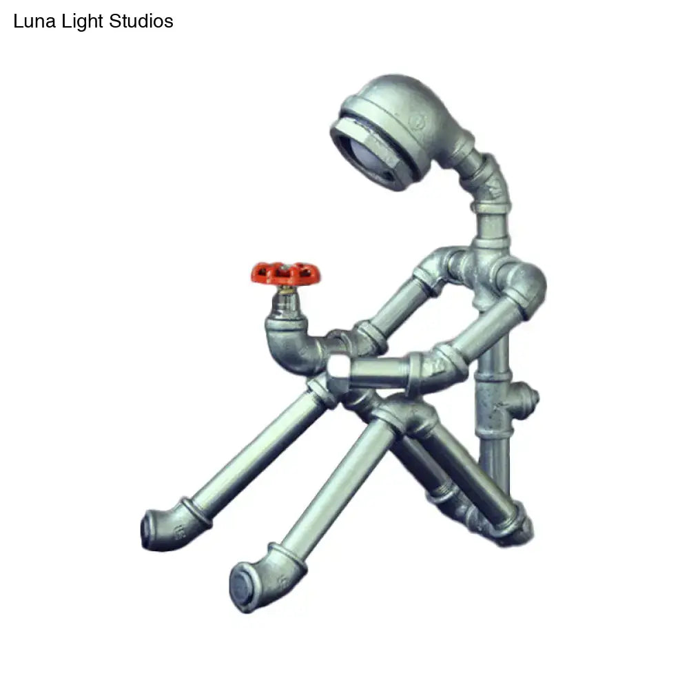 DecorBites™ Industrial Iron Pipe-Man Bedside Night Lamp - Silver/Bronze Table Lighting