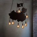 DecorBites™ Industrial Island Pendant Lamp - Iron Panel Black Hanging Light Kit - 7 Bulbs - Map and Flag Shape