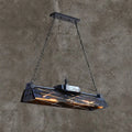 DecorBites industrial metal 4-light suspension lamp black rectangular frame chain warm glow for dining room island