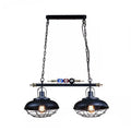 DecorBites industrial metal billiards island light with black bowl shade, chain cord length, and cage-encased bulbs