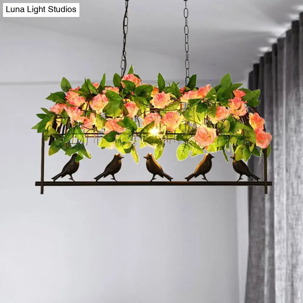 مصباح جزيرة الزهور المعدني الصناعي DecorBites™ على شكل قفص طائر: أسود، 3/4 رؤوس، مصباح سقف معلق للمطاعم