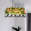 مصباح جزيرة الزهور المعدني الصناعي DecorBites™ على شكل قفص طائر: أسود، 3/4 رؤوس، مصباح سقف معلق للمطاعم