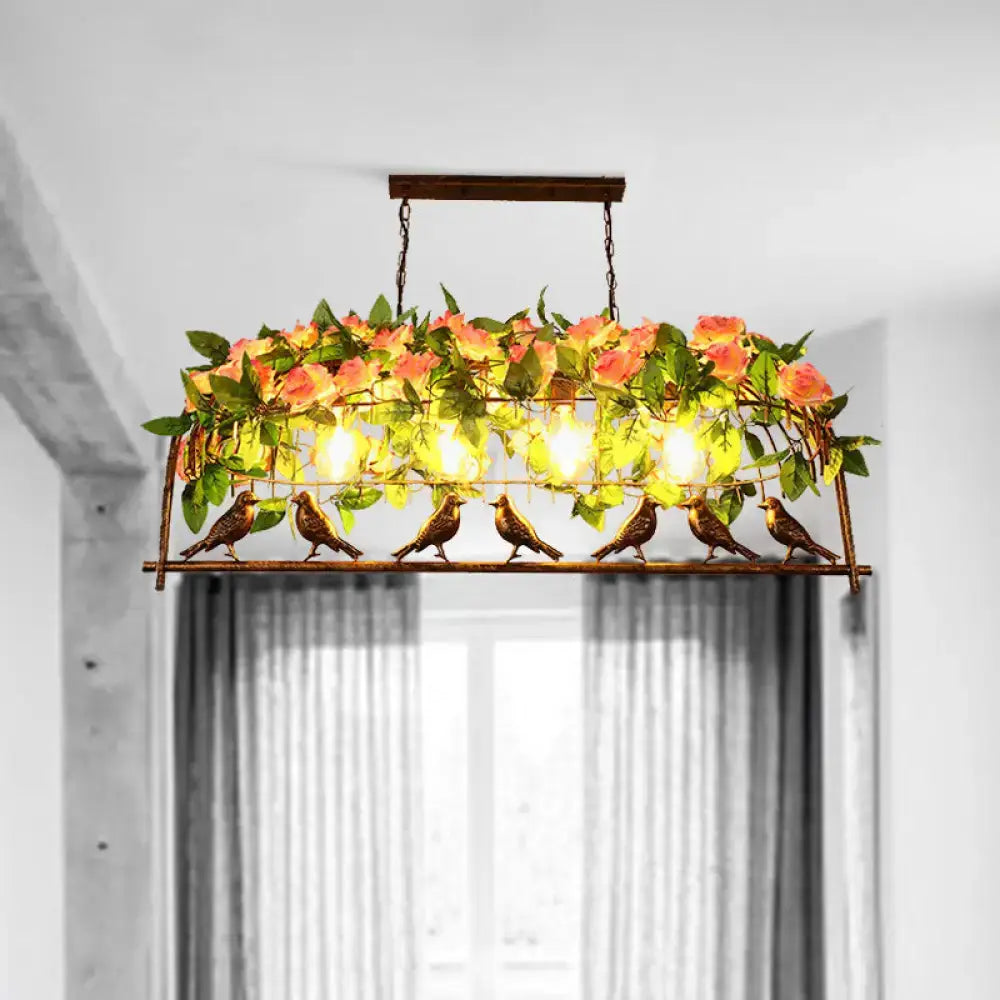 مصباح جزيرة الزهور المعدني الصناعي DecorBites™ على شكل قفص طائر: أسود، 3/4 رؤوس، مصباح سقف معلق للمطاعم