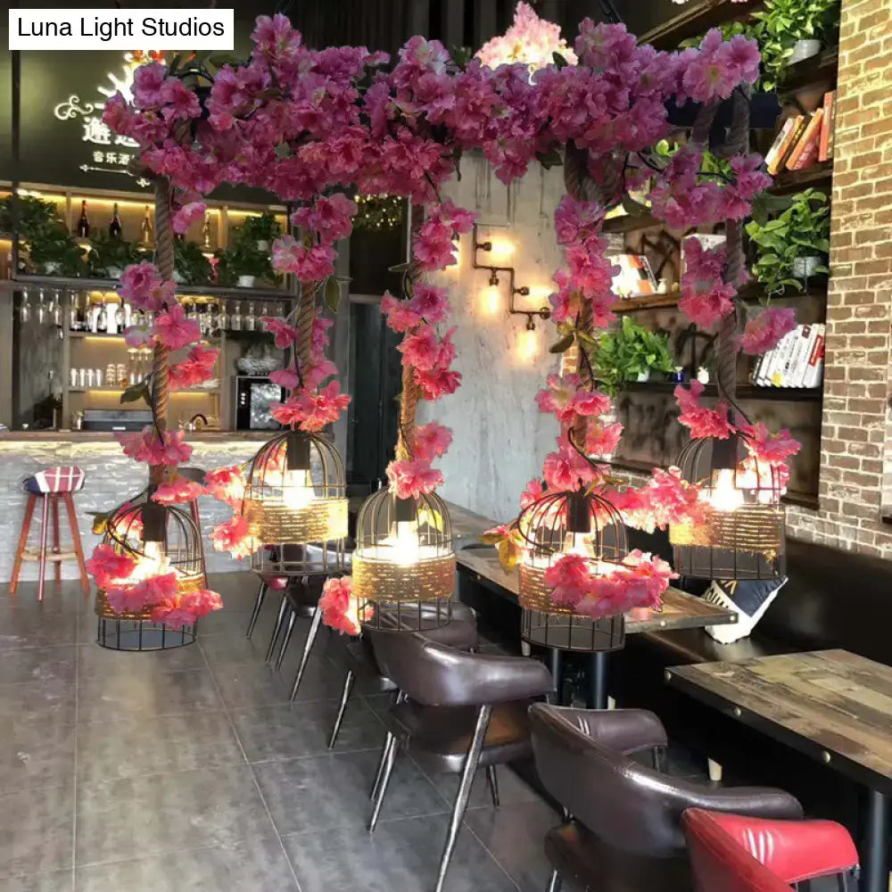 DecorBites™ Industrial Metal Black Island Pendant Light with Cage - 5 Bulb Hanging Lamp Kit for Restaurants