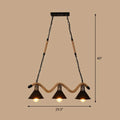 DecorBites industrial metal cone island pendant light with three matte black finish shades and twisted rope detailing