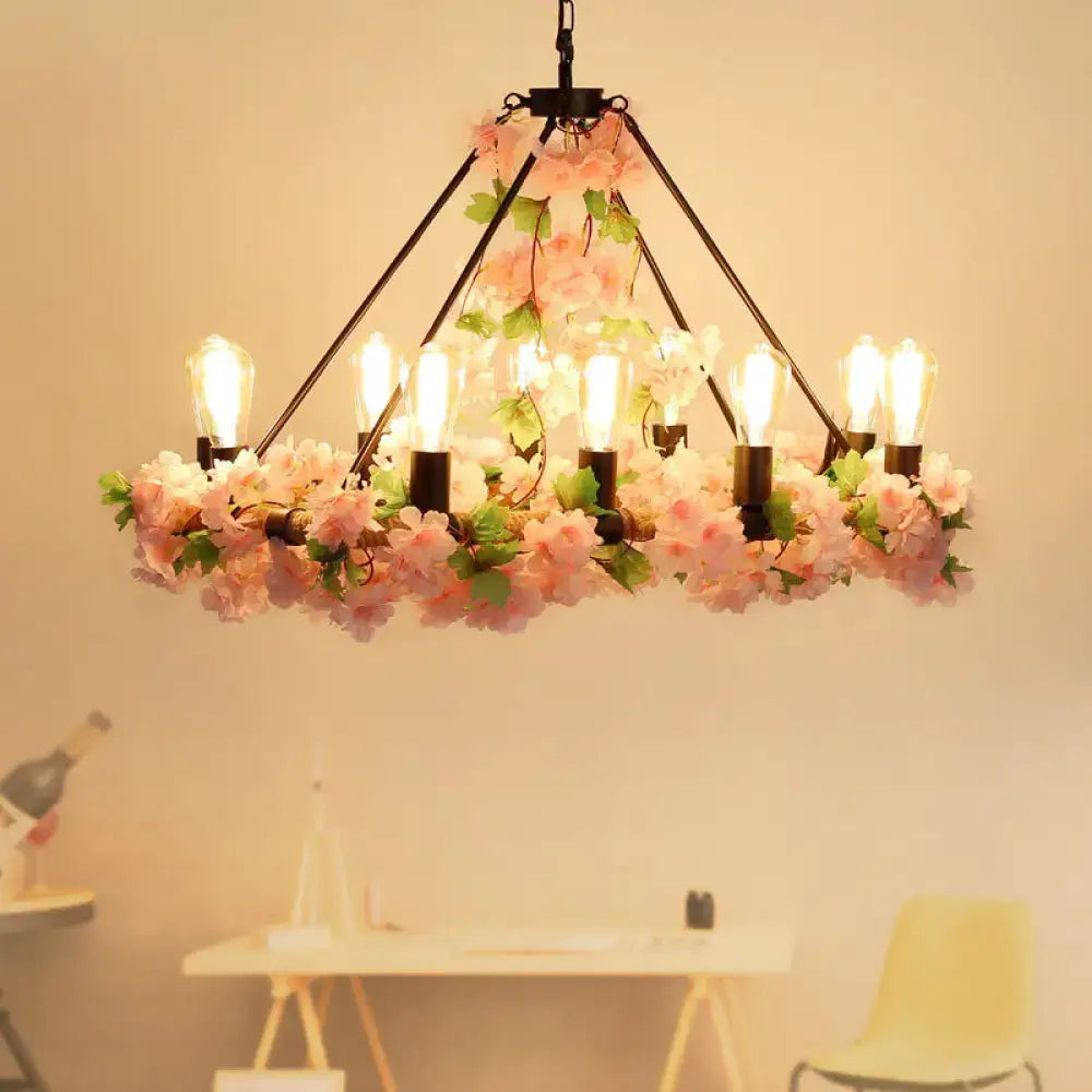 DecorBites™ Industrial Metal LED Pendant Light with 10 Bulbs - Pink/Green Finish - Perfect for Restaurants