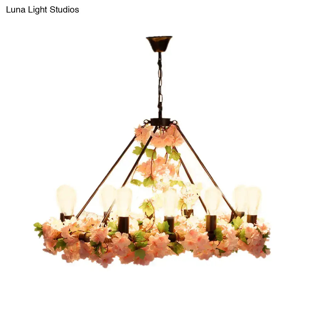 DecorBites™ Industrial Metal LED Pendant Light with 10 Bulbs - Pink/Green Finish - Perfect for Restaurants