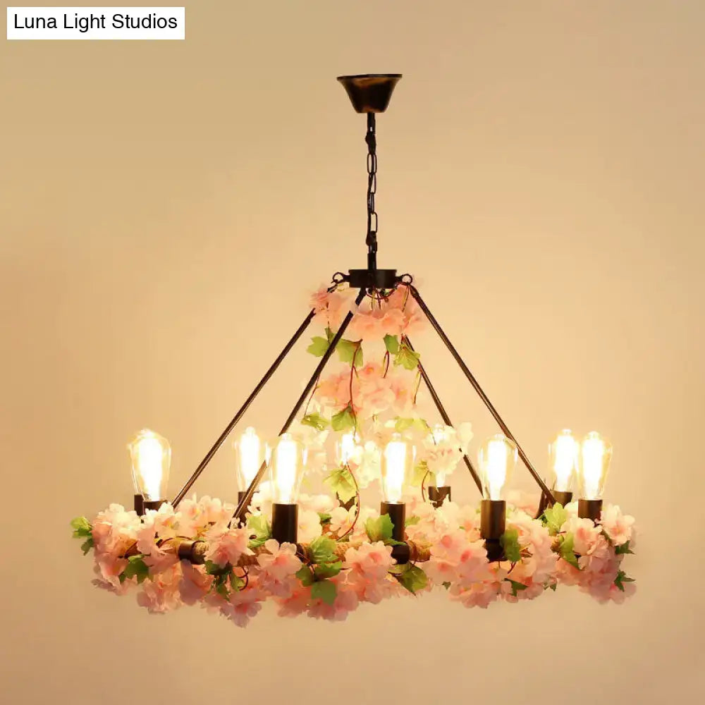 DecorBites™ Industrial Metal LED Pendant Light with 10 Bulbs - Pink/Green Finish - Perfect for Restaurants