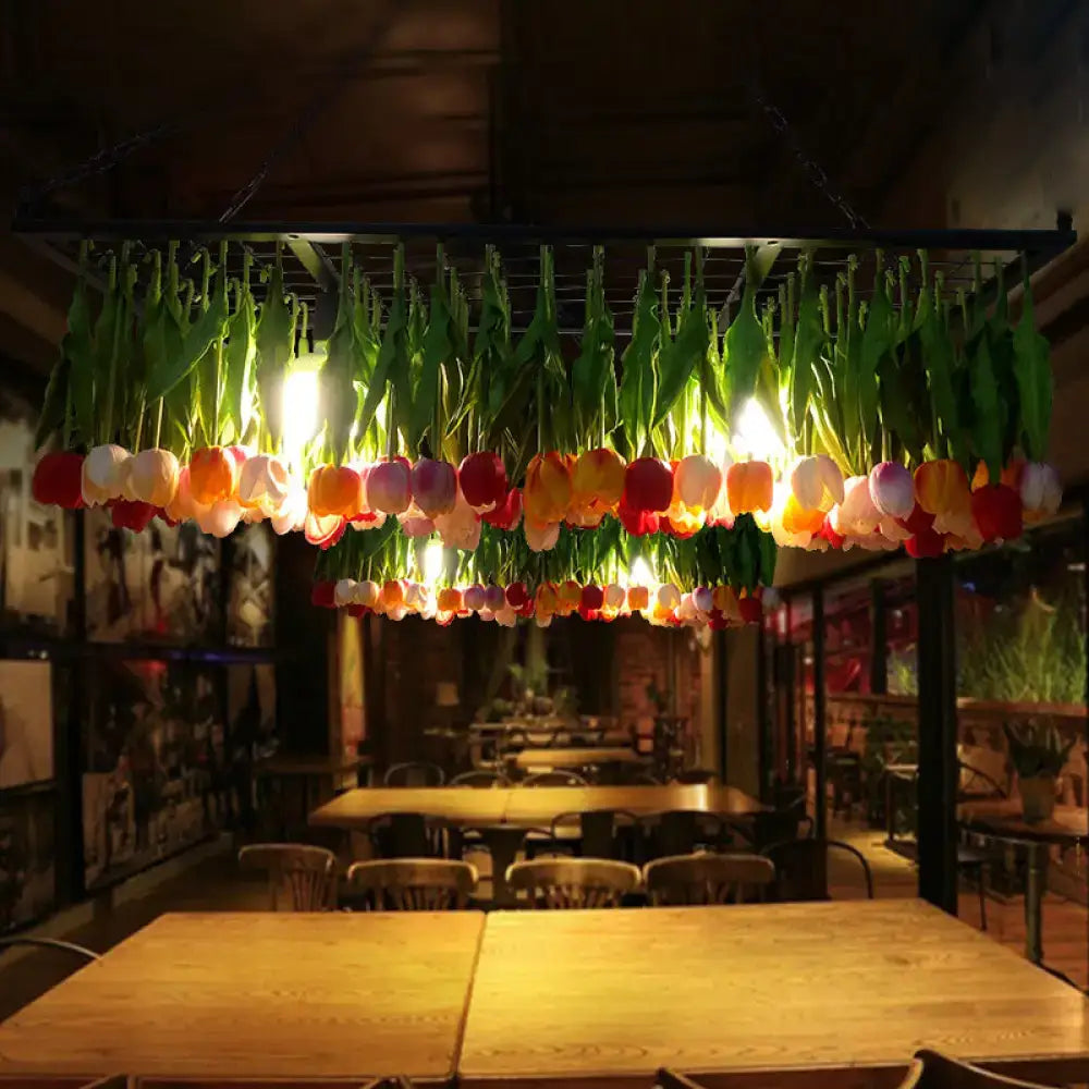 DecorBites™ Industrial Metal Pendant Chandelier - Green 3-Light Tulip LED Hanging Fixture for Restaurants