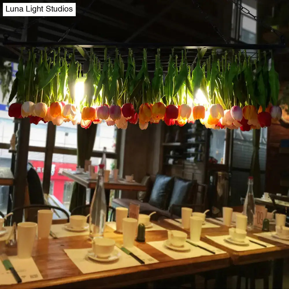 DecorBites™ Industrial Metal Pendant Chandelier - Green 3-Light Tulip LED Hanging Fixture for Restaurants