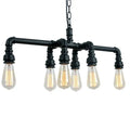 Black DecorBites™ industrial metal pipe pendant with five exposed filament bulbs for dining room lighting
