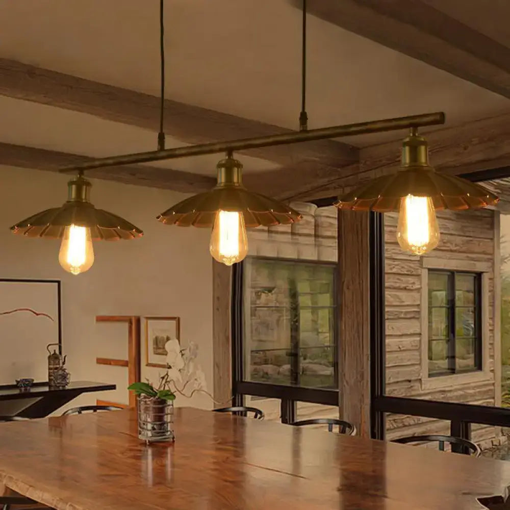 DecorBites™ Industrial Metal Rust Scalloped Suspended Lighting Fixture - Bistro 3-Bulb Island Lighting