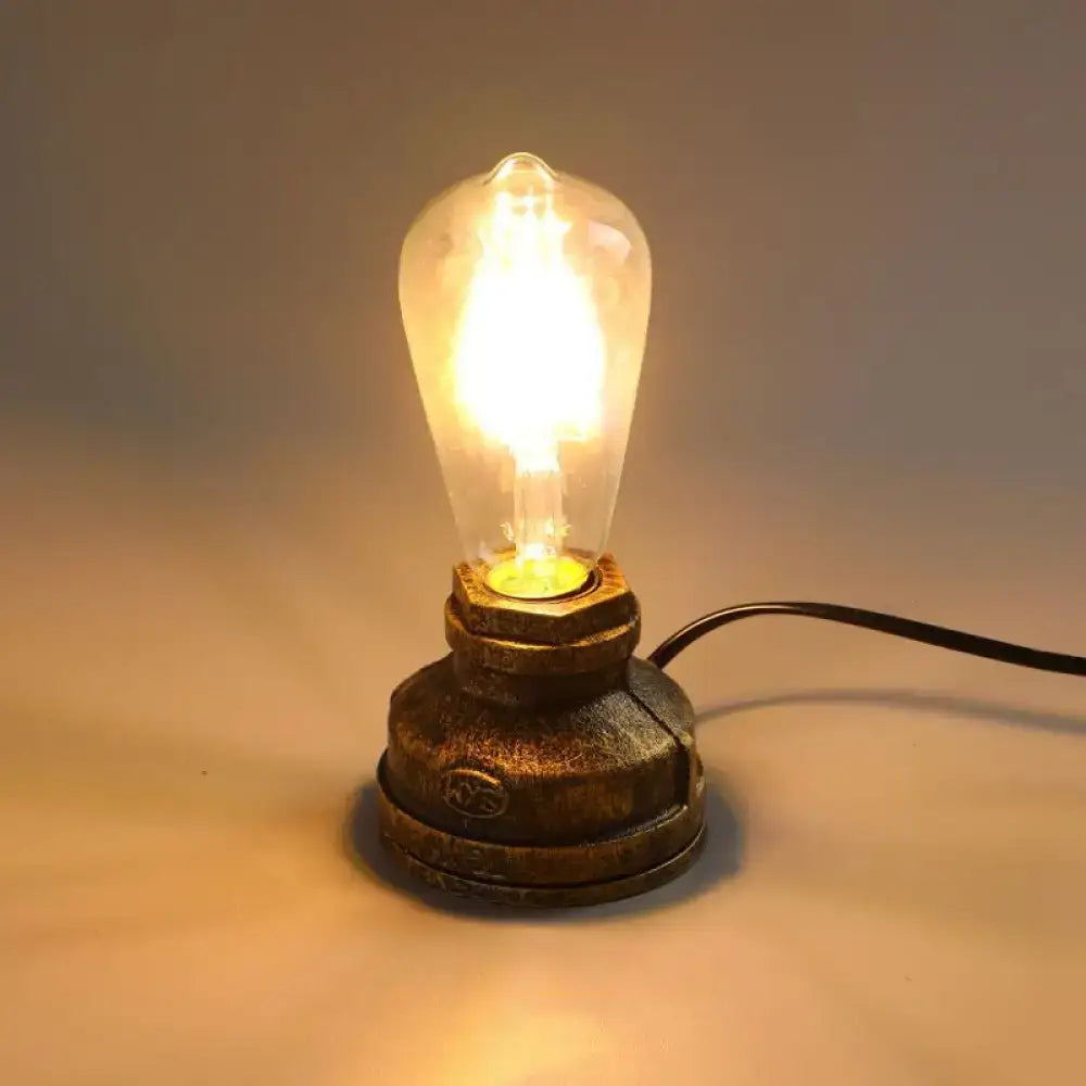 DecorBites™ Industrial Pipe Style Night Light Table Lamp, Wrought Iron Accent in Bronze