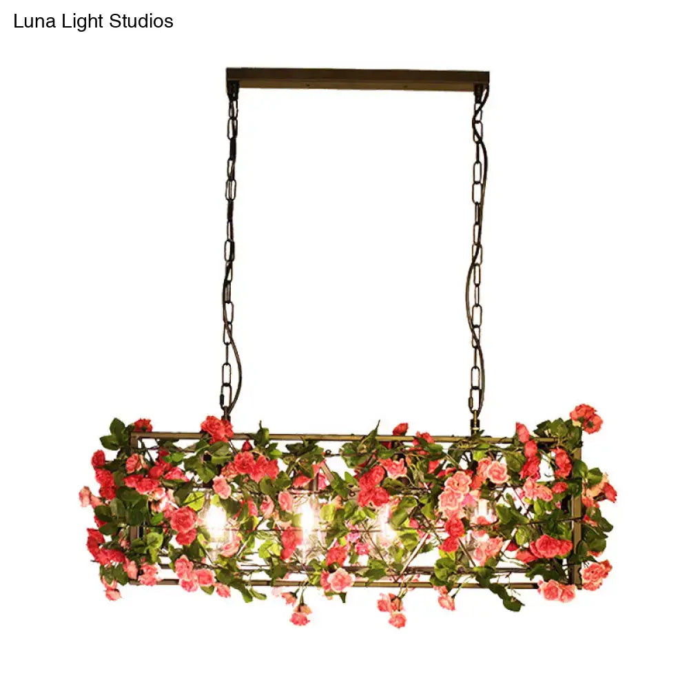 مصباح قلادة LED مستطيل صناعي من النحاس من DecorBites™ بأربع لمبات - مثالي لغرفة النوم