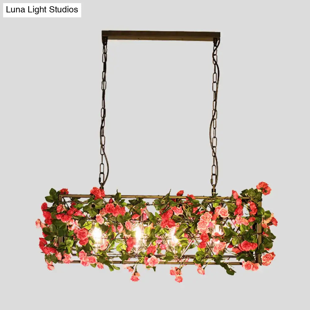 مصباح قلادة LED مستطيل صناعي من النحاس من DecorBites™ بأربع لمبات - مثالي لغرفة النوم