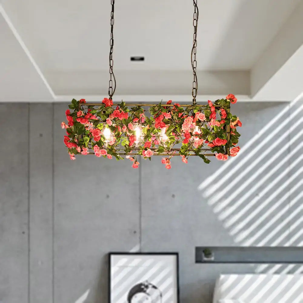 مصباح قلادة LED مستطيل صناعي من النحاس من DecorBites™ بأربع لمبات - مثالي لغرفة النوم