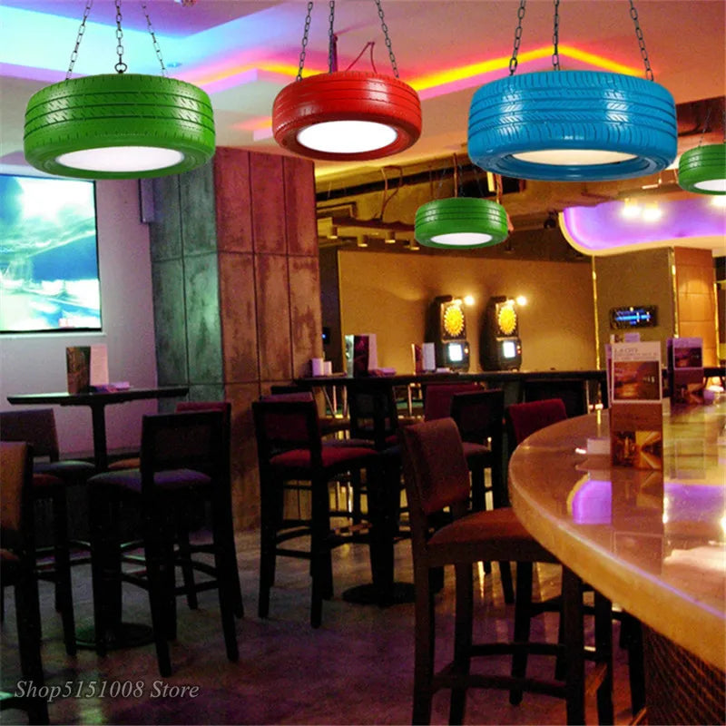 DecorBites™ Industrial Rubber Tire Pendant Light for Bar and Kitchen Décor