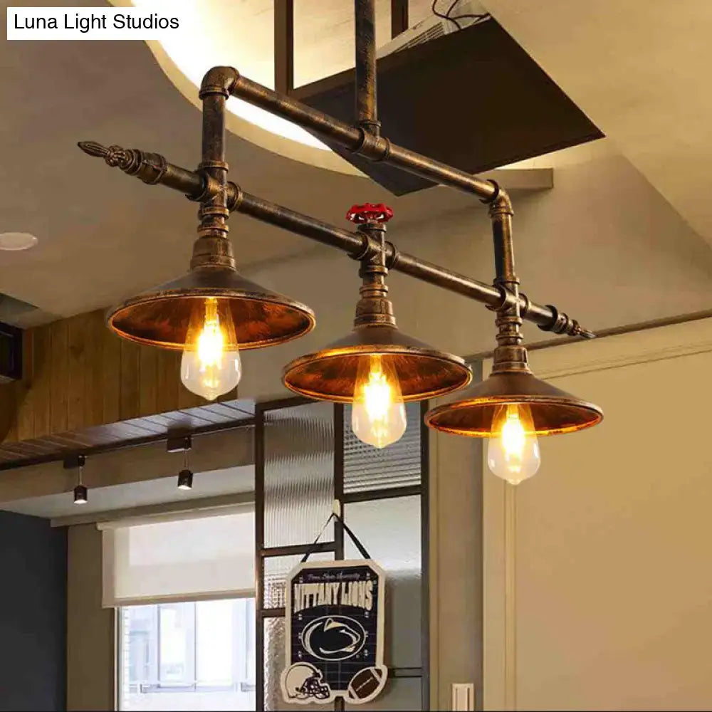 DecorBites™ Industrial Rust Iron Hanging Ceiling Lamp with Water Pipe Design & 3 Bell-Shaped Lights