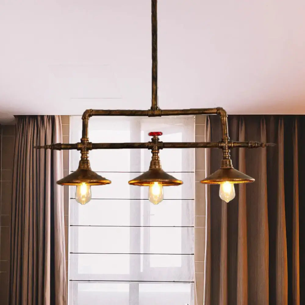 DecorBites™ Industrial Rust Iron Hanging Ceiling Lamp with Water Pipe Design & 3 Bell-Shaped Lights