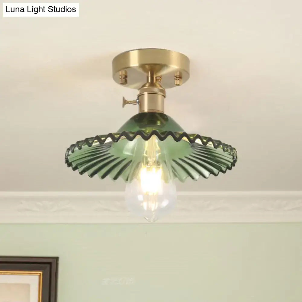 DecorBites™ Industrial Scalloped Ribbed Glass Semi Flush Mount Light - Clear/Green