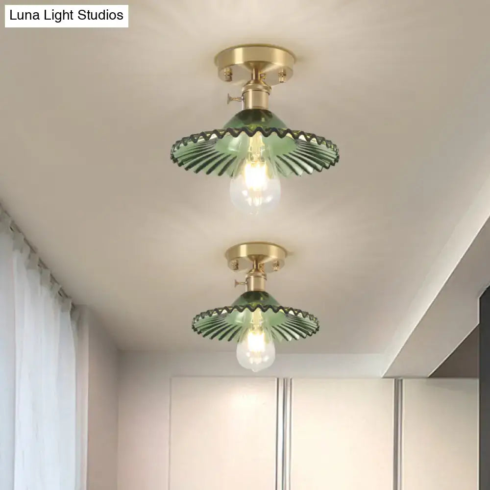 DecorBites™ Industrial Scalloped Ribbed Glass Semi Flush Mount Light - Clear/Green
