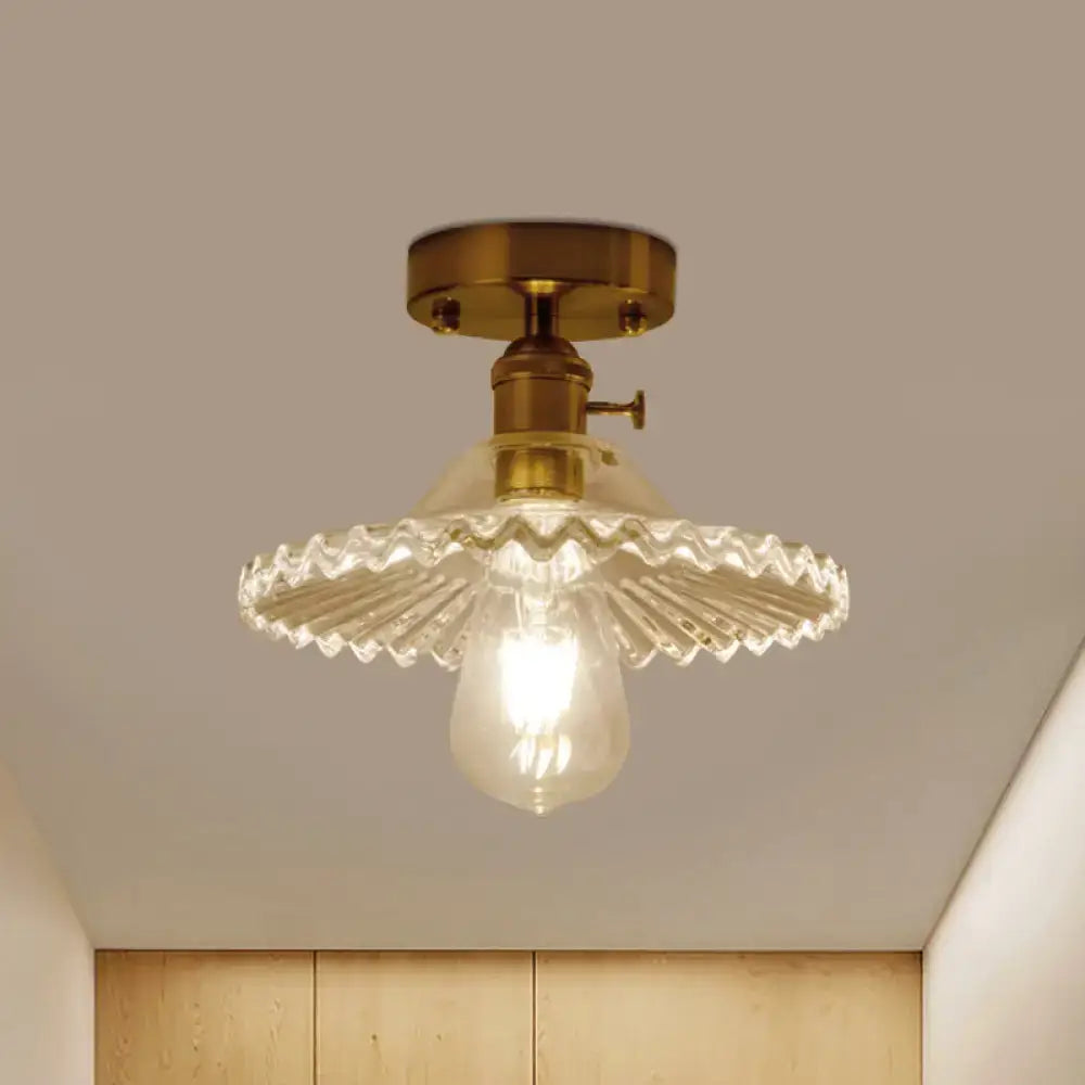 DecorBites™ Industrial Scalloped Ribbed Glass Semi Flush Mount Light - Clear/Green